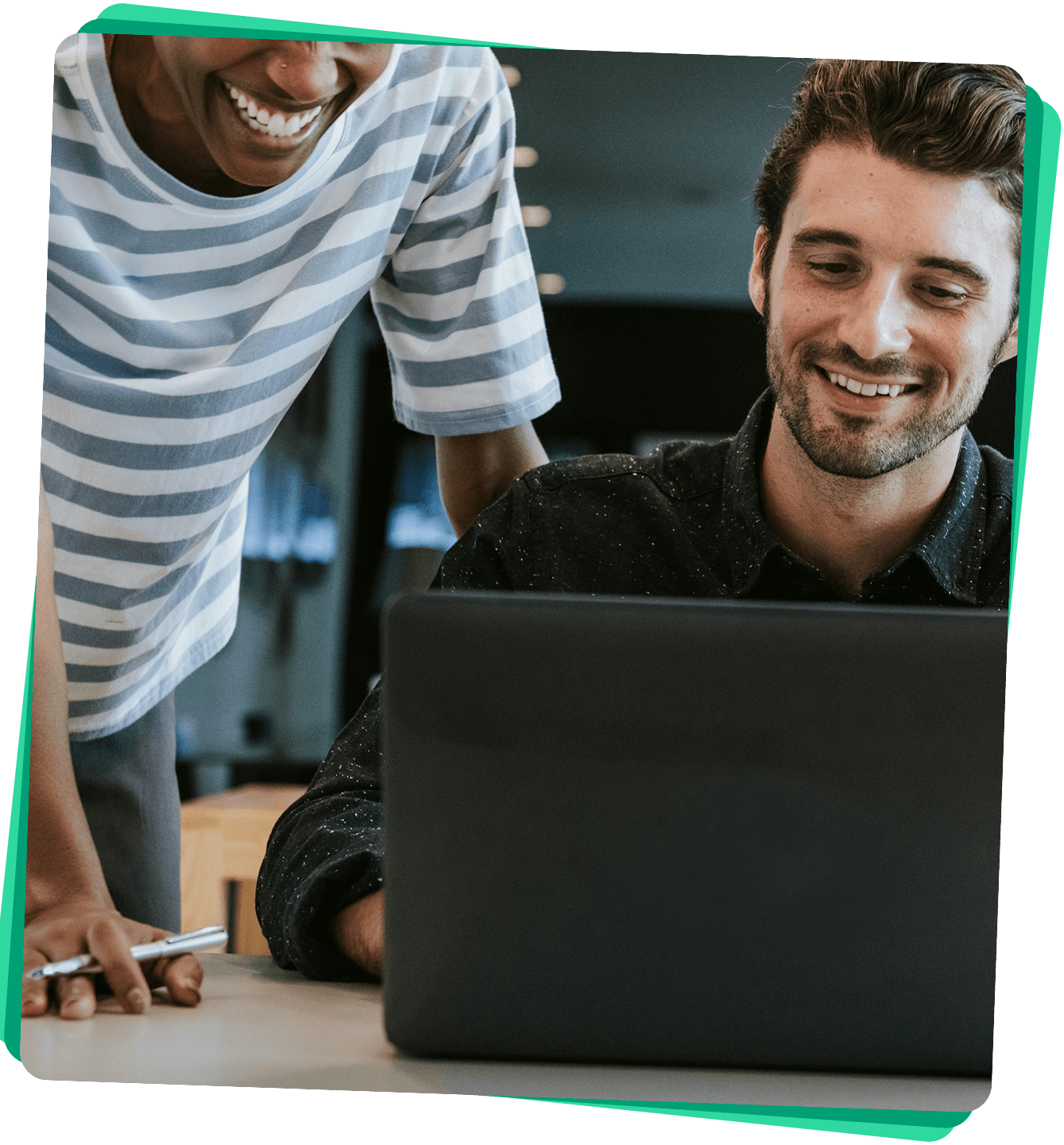 Teams collaborating while viewing reviews